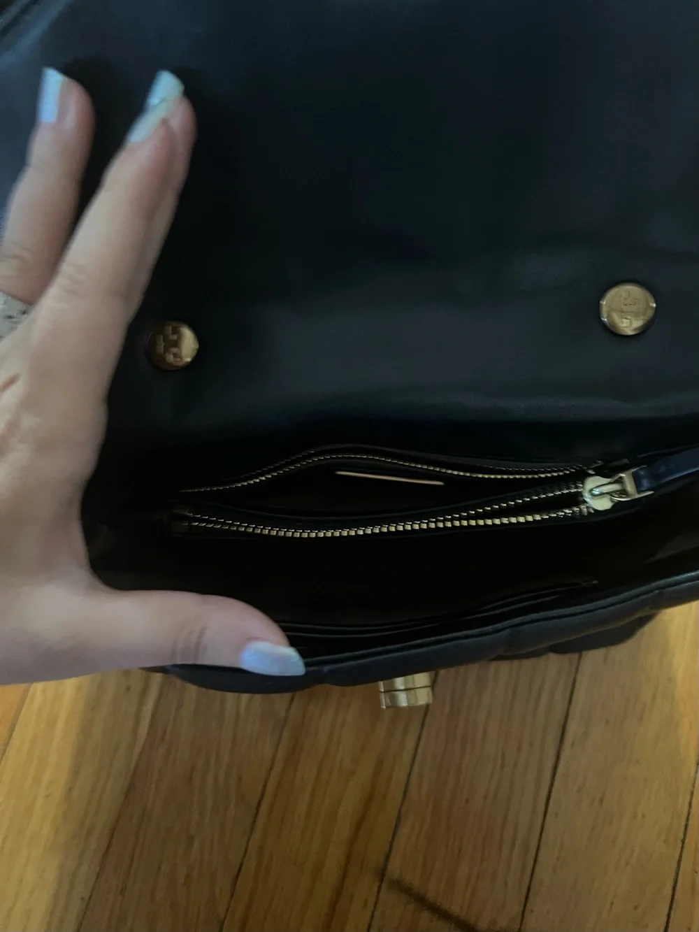 Tory Burch Black Quilted Leather Crossbody with Gold Logo with Top Handle